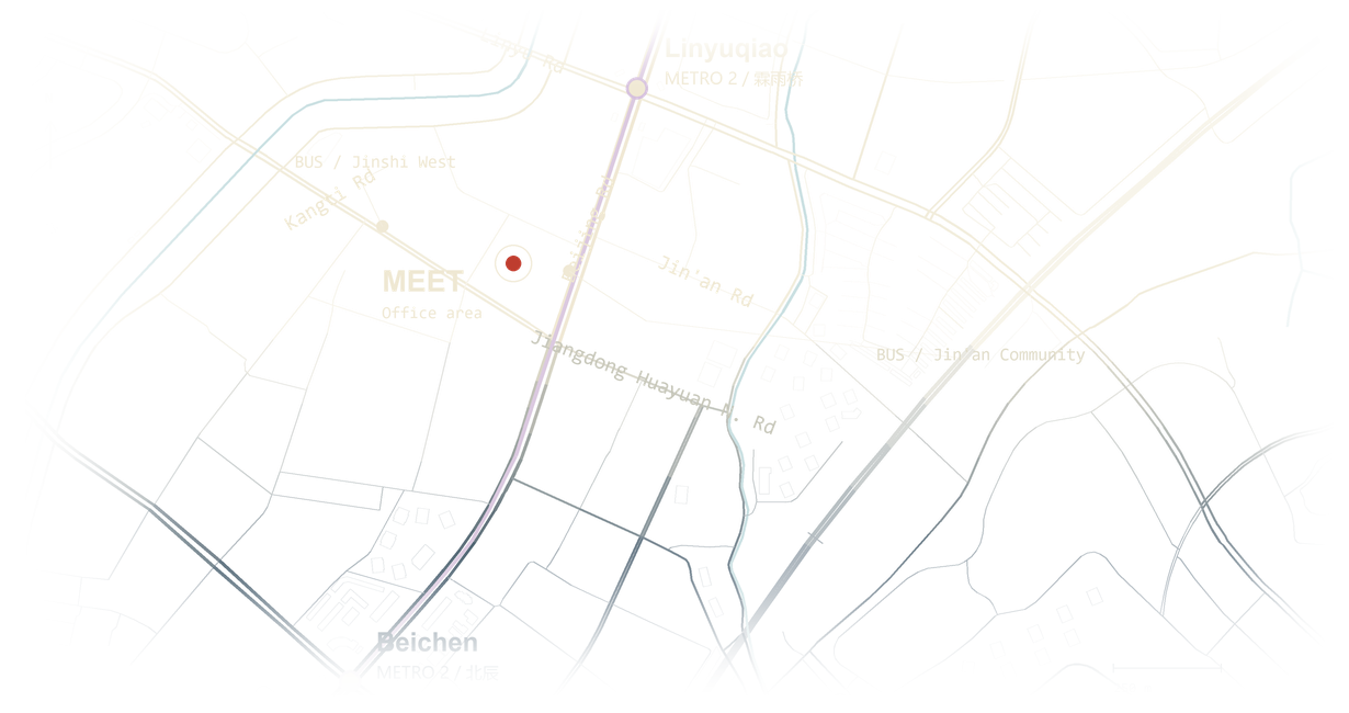 Neighbourhood streets and transit near MEET's Kunming office; the red marker indicates the approximate office area