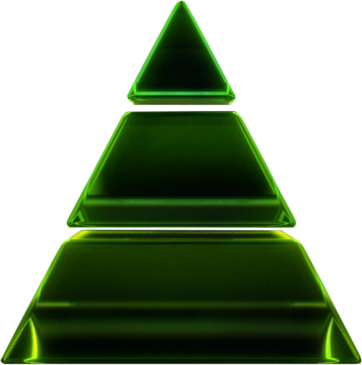 Original three-tier luminous green pyramid artwork from the presentation